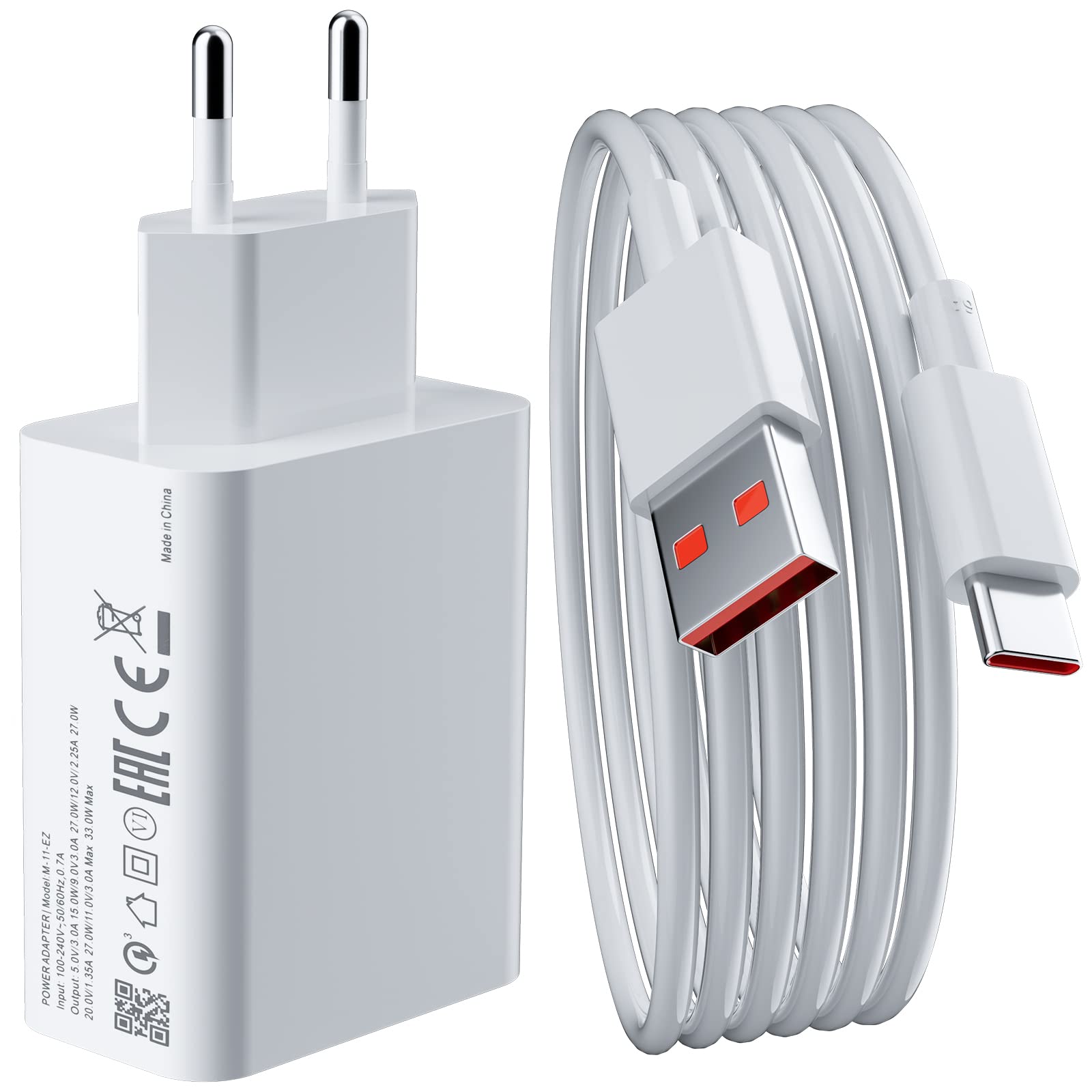 33W Fast Charger and 2M USB C Cable for Redmi Note 11, Turbo